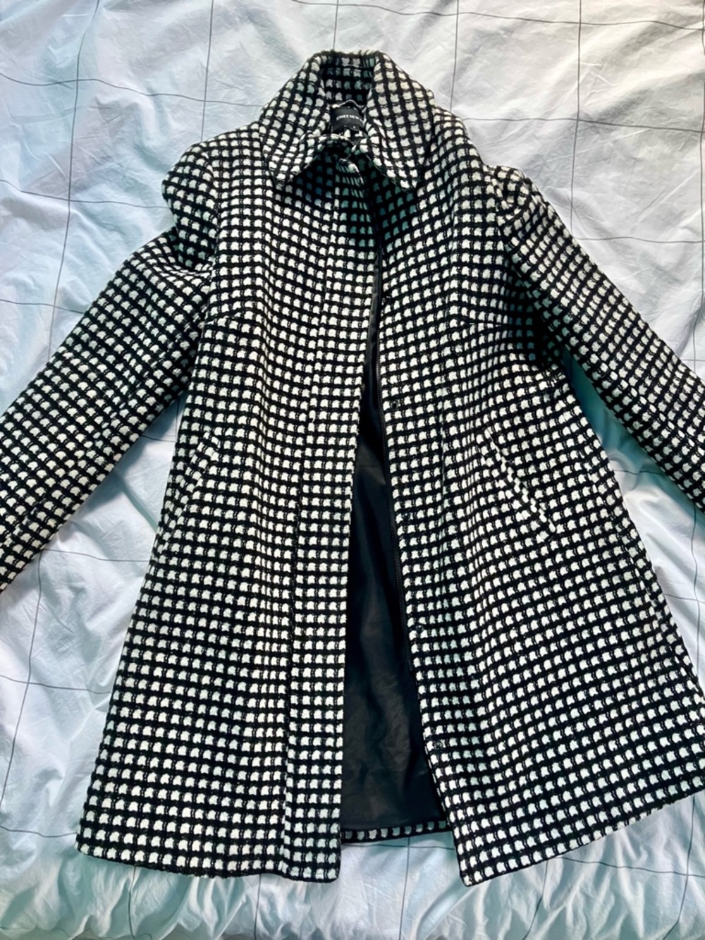 Jones New York Black & White Checked Pea Coat